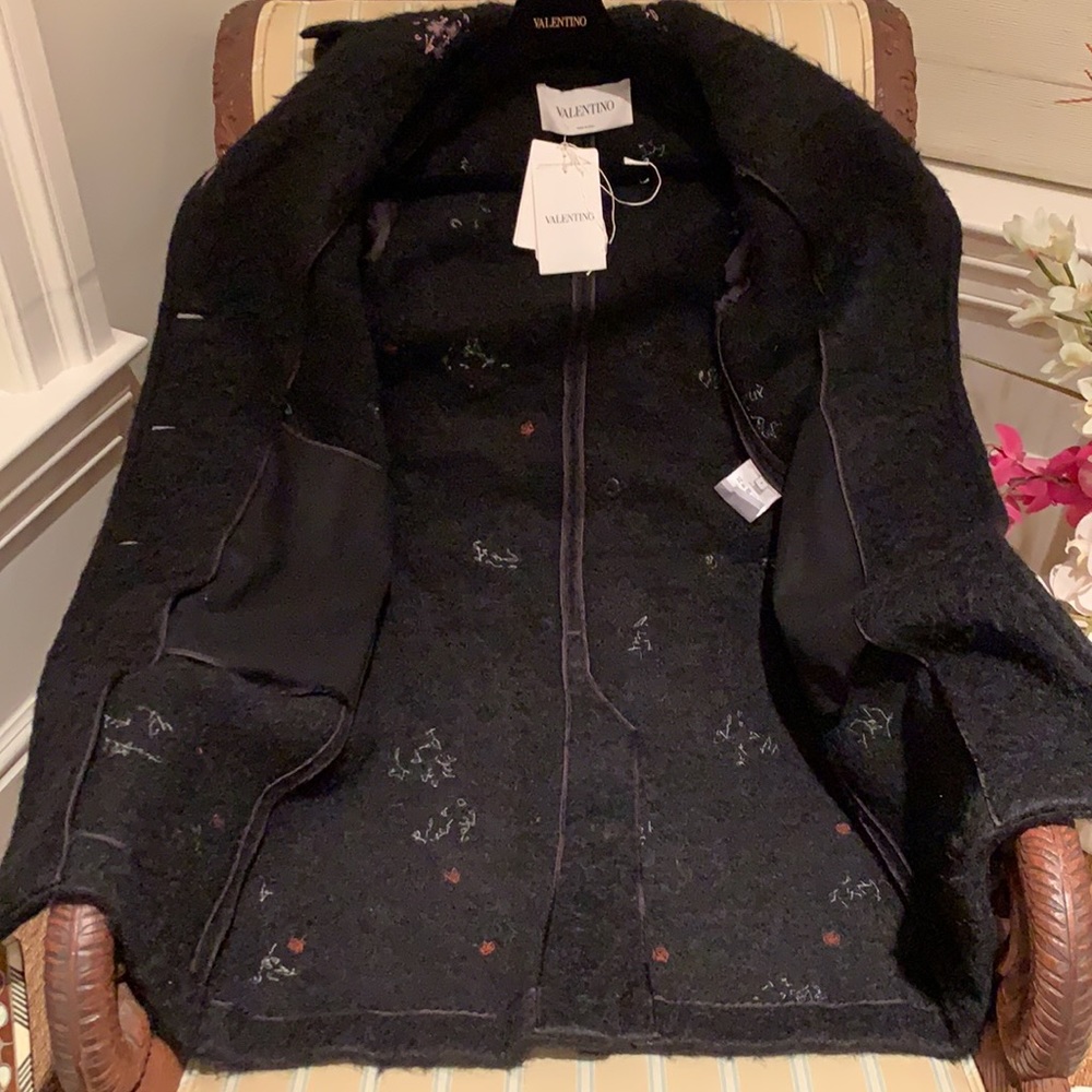VALENTINO COUTURE BLACK EMBROIDERED EMBELLISHED WOOL BLEND LUXURY COAT SIZE 4 - Picture 16 of 16